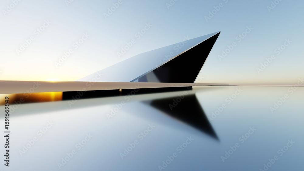Poster 3d illustration of abstract minimal architecture background, geometric architectural with chrome or metallic arch design