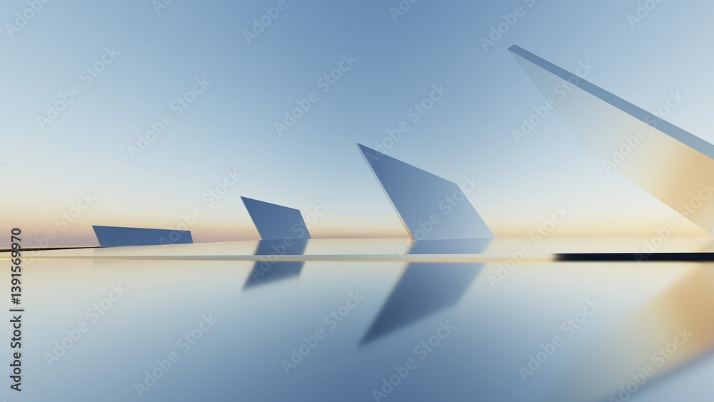 Poster 3d illustration of abstract minimal architecture background, geometric architectural with chrome or 
