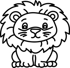 Coloring Page Outline of Cartoon Lion. Wild Animals. Coloring Book for Kids.