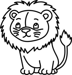 Coloring Page Outline of Cartoon Lion. Wild Animals. Coloring Book for Kids.
