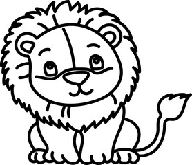 Coloring Page Outline of Cartoon Lion. Wild Animals. Coloring Book for Kids.