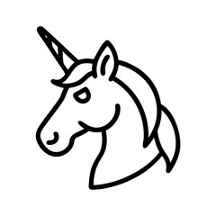 Unicorn head outline drawing vector illustration for magical creatures and fantasy art projects design