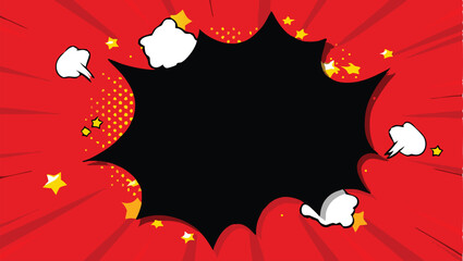 Obraz premium Red Comic Book Explosion Speech Bubble Background Design