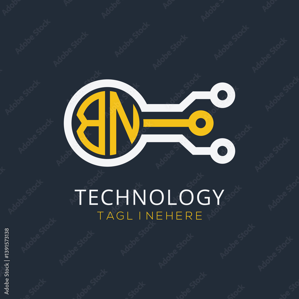 Fototapete initial monogram for technology logo with circle style design