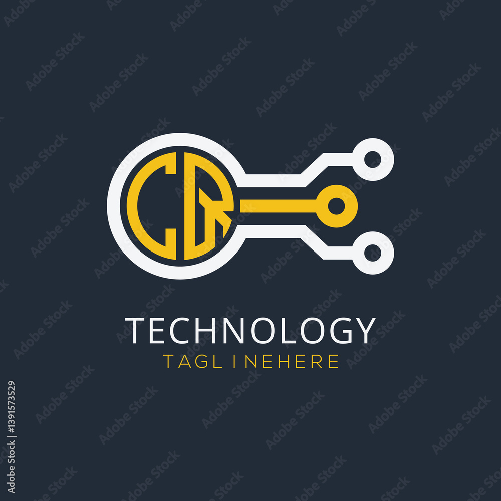 Fototapete initial monogram for technology logo with circle style design