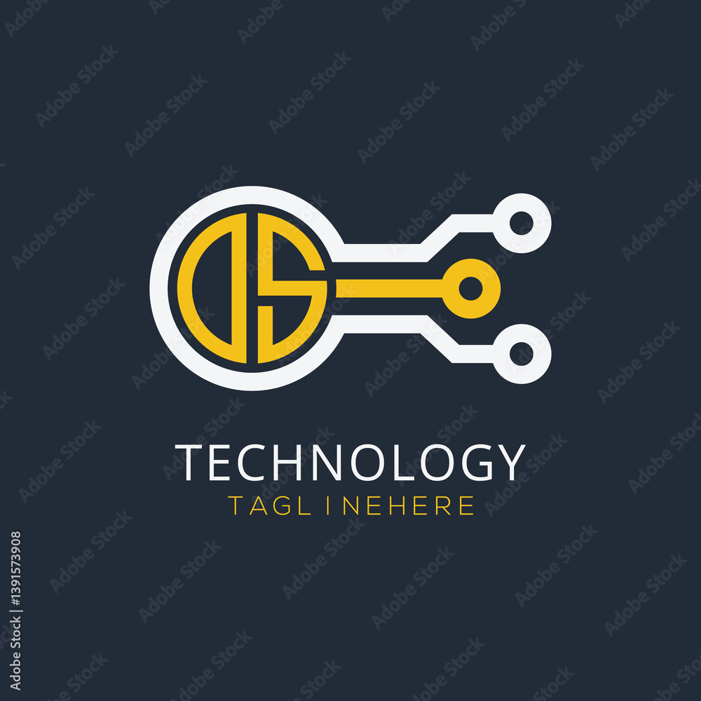 Fototapete initial monogram for technology logo with circle style design