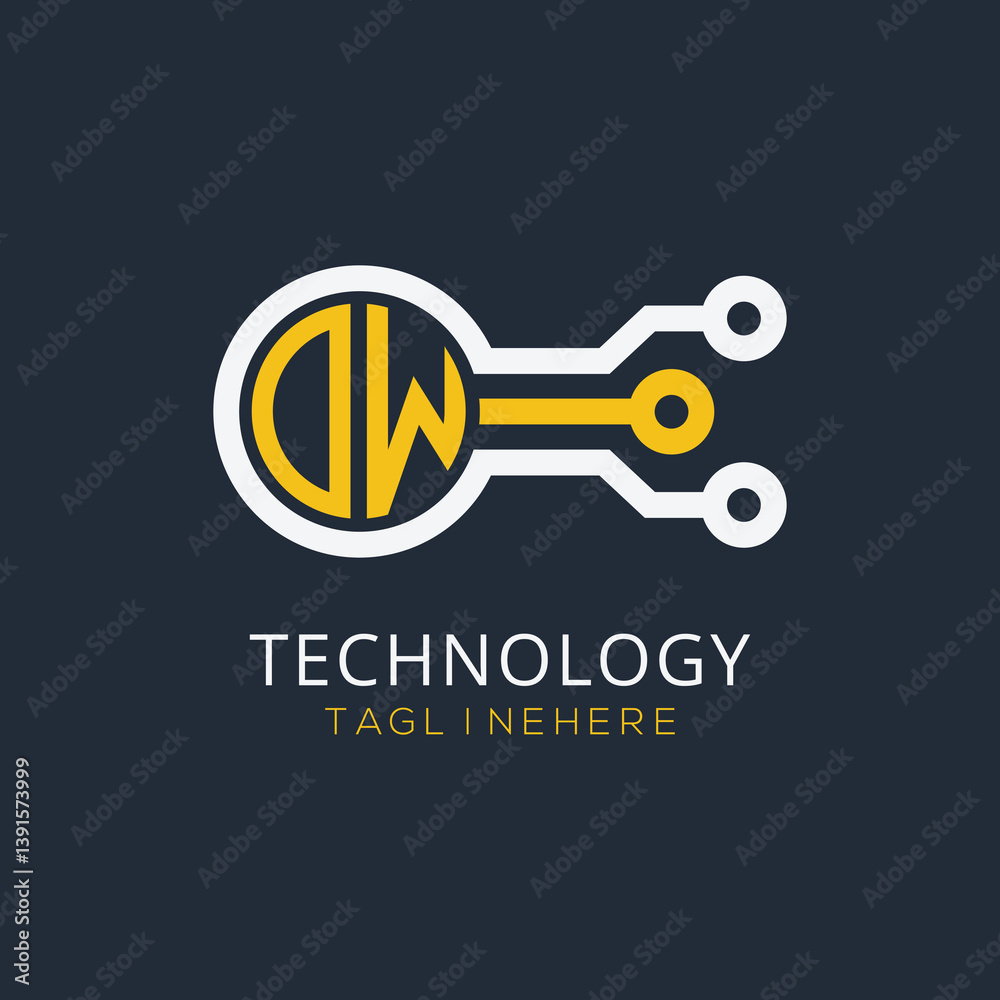 Fototapete initial monogram for technology logo with circle style design