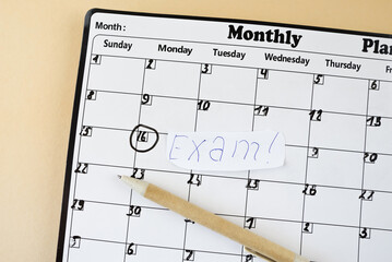 planner calendar with text inscription exam,