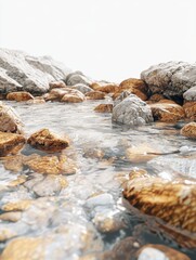 Clear Water Flowing Over Smooth Rocks in Bright Sunlight
