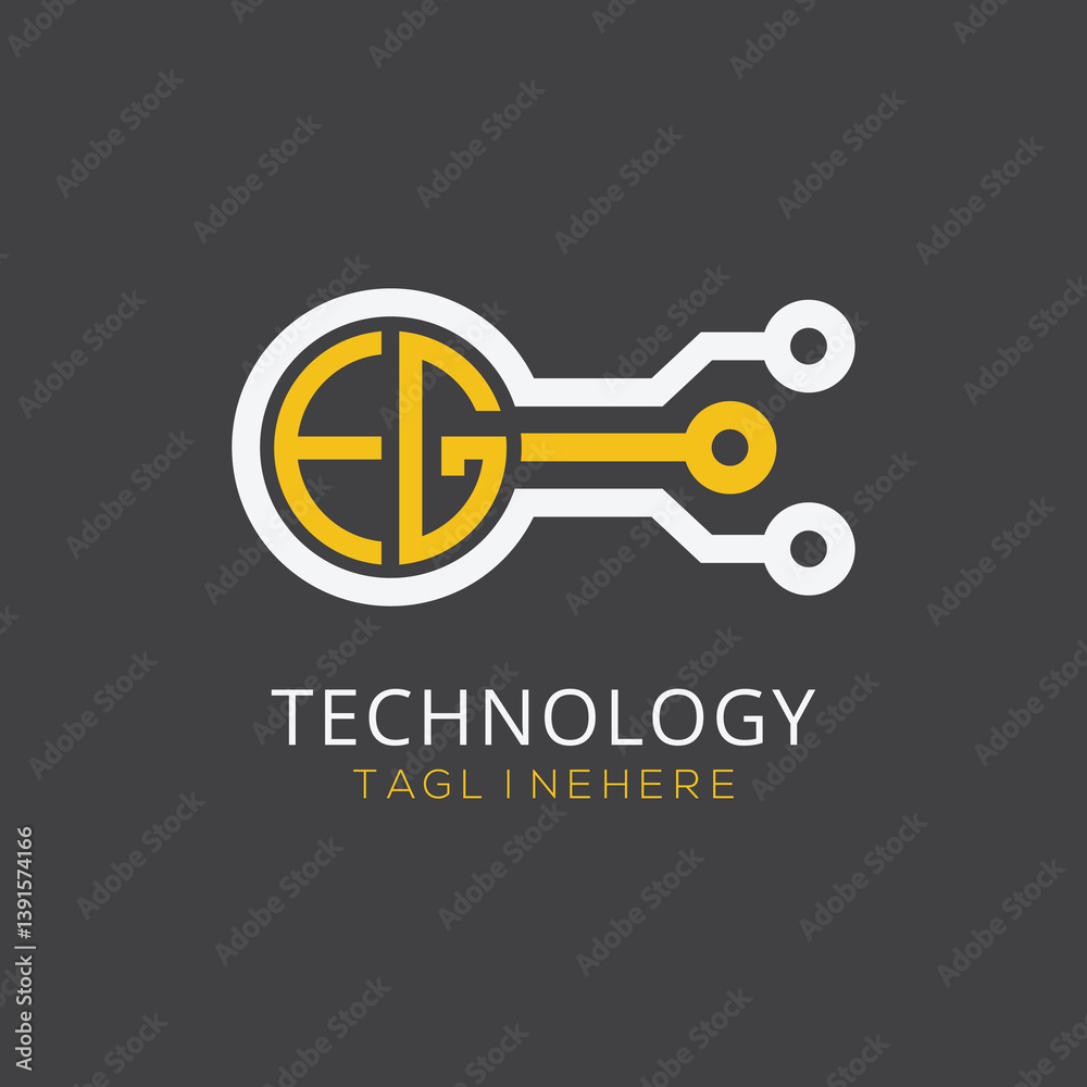 Fototapete initial monogram for technology logo with circle style design