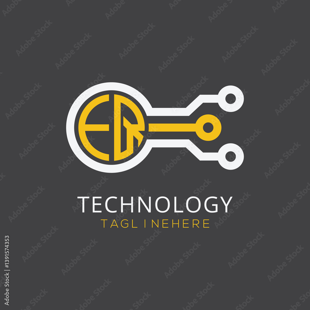 Fototapete initial monogram for technology logo with circle style design