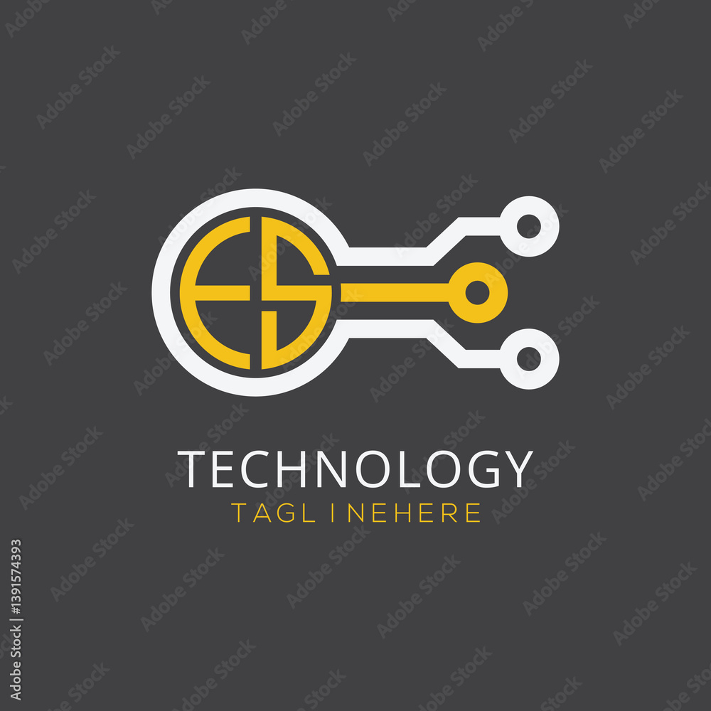 Fototapete initial monogram for technology logo with circle style design