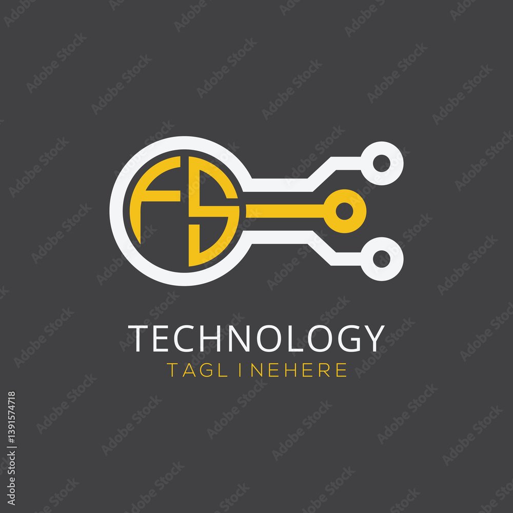 Fototapete initial monogram for technology logo with circle style design