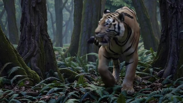 Majestic Saber-Tooth Cat in Lush Green Jungle Environment