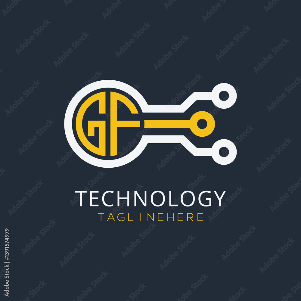 Fototapete initial monogram for technology logo with circle style design