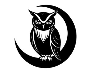 Owl and Moon Silhouette Vector & Nocturnal Wildlife SVG