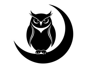 Owl and Moon Silhouette Vector & Nocturnal Wildlife SVG