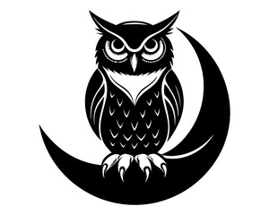 Owl and Moon Silhouette Vector & Nocturnal Wildlife SVG