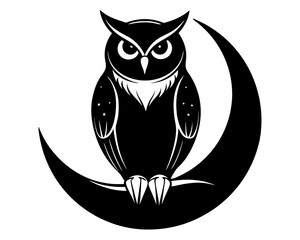Owl and Moon Silhouette Vector & Nocturnal Wildlife SVG
