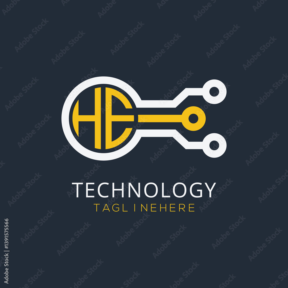 Fototapete initial monogram for technology logo with circle style design