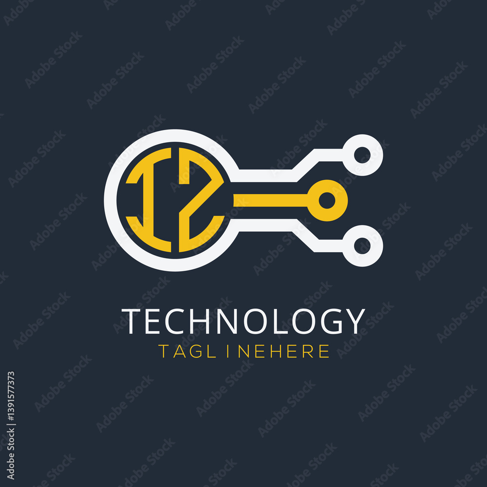 Fototapete initial monogram for technology logo with circle style design