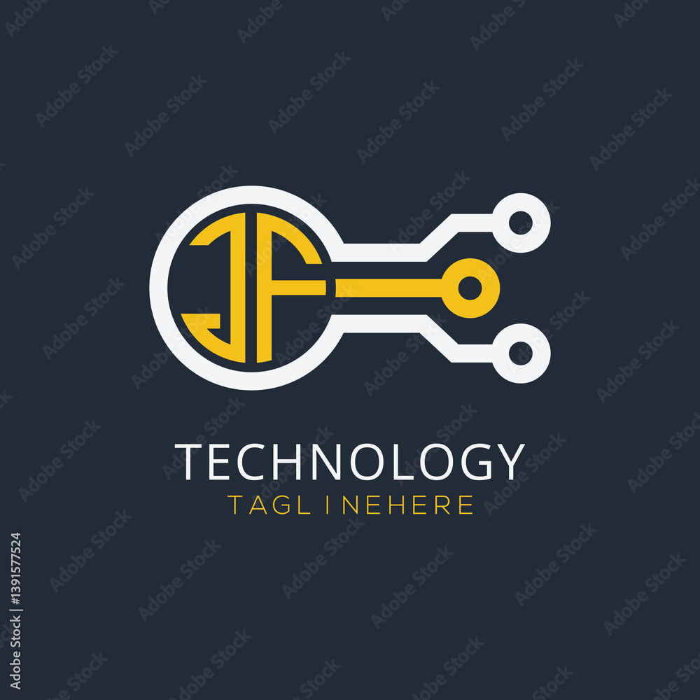 Fototapete initial monogram for technology logo with circle style design