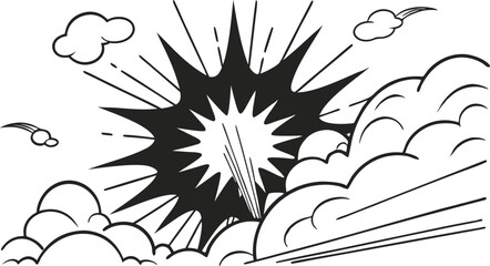 Comic Book Explosion, Black and White, Starburst, Dynamic, Powerful, Action, Energy, Clouds, Speed L