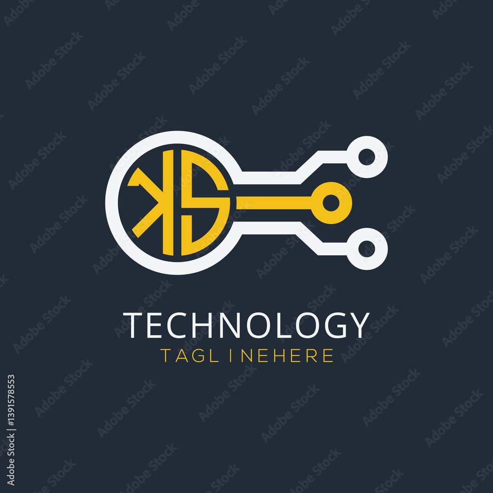 Fototapete initial monogram for technology logo with circle style design