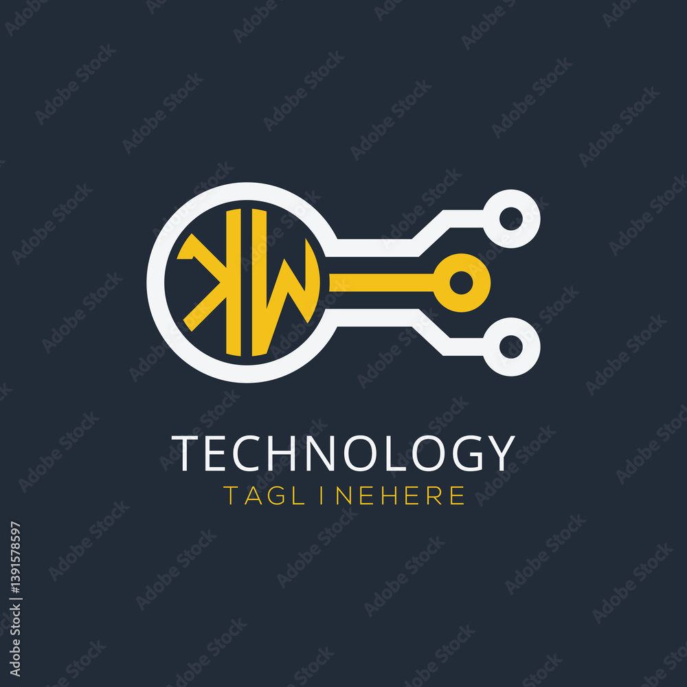 Fototapete initial monogram for technology logo with circle style design