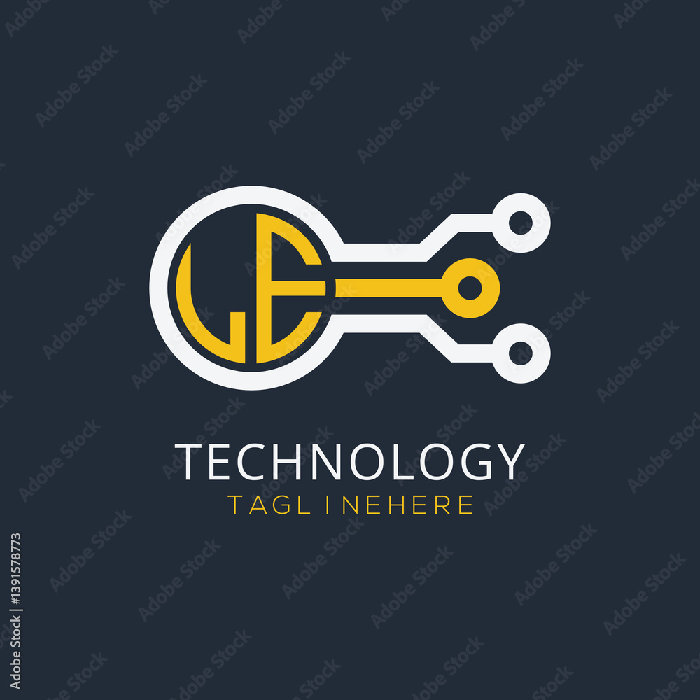 Fototapete initial monogram for technology logo with circle style design