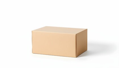 Cardboard box, minimalist, plain, simple, beige, rectangular, clean background, shadow, product photography, studio lighting, neutral tones, isolated object, packaging, e-commerce, shipping