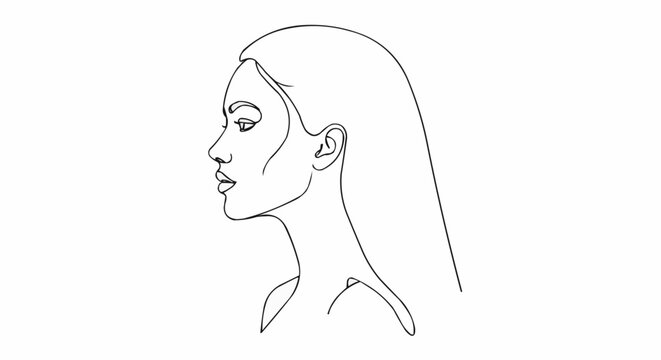 Smiling woman with short hair in minimalist style on white background  