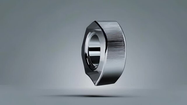 Rotating Metallic Nut Component on a Gradient Background