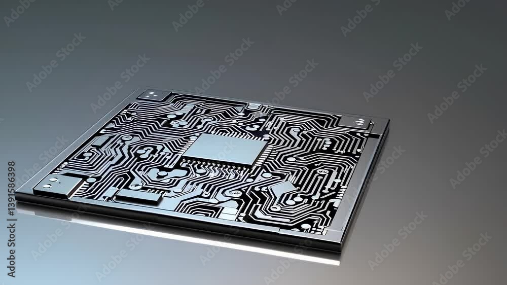 Poster futuristic microchip design with intricate circuit patterns and gloss finish