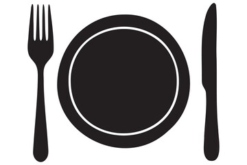 Fork, knife, plate and spoon icon silhouette vector illustration
