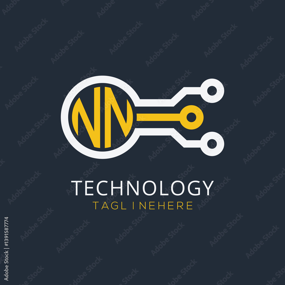 Fototapete initial monogram for technology logo with circle style design