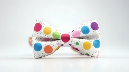 Colorful polka dot bow tie on white background.