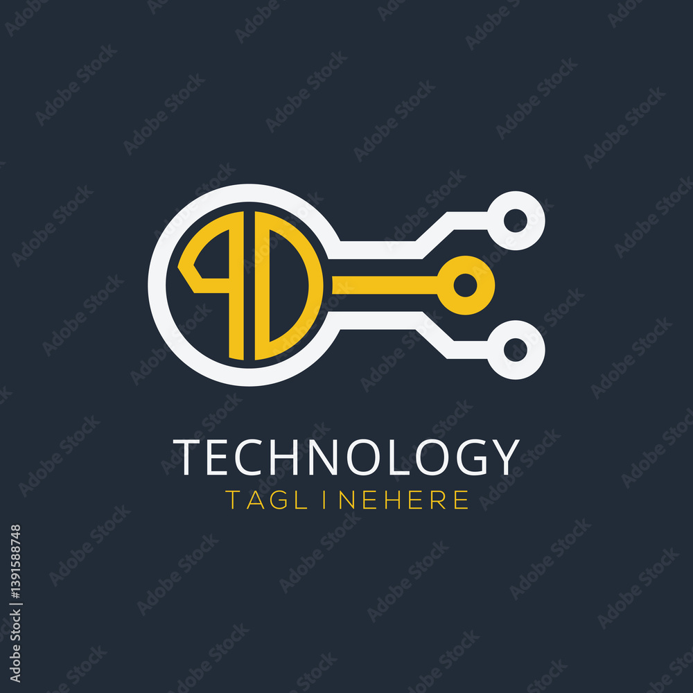 Fototapete initial monogram for technology logo with circle style design