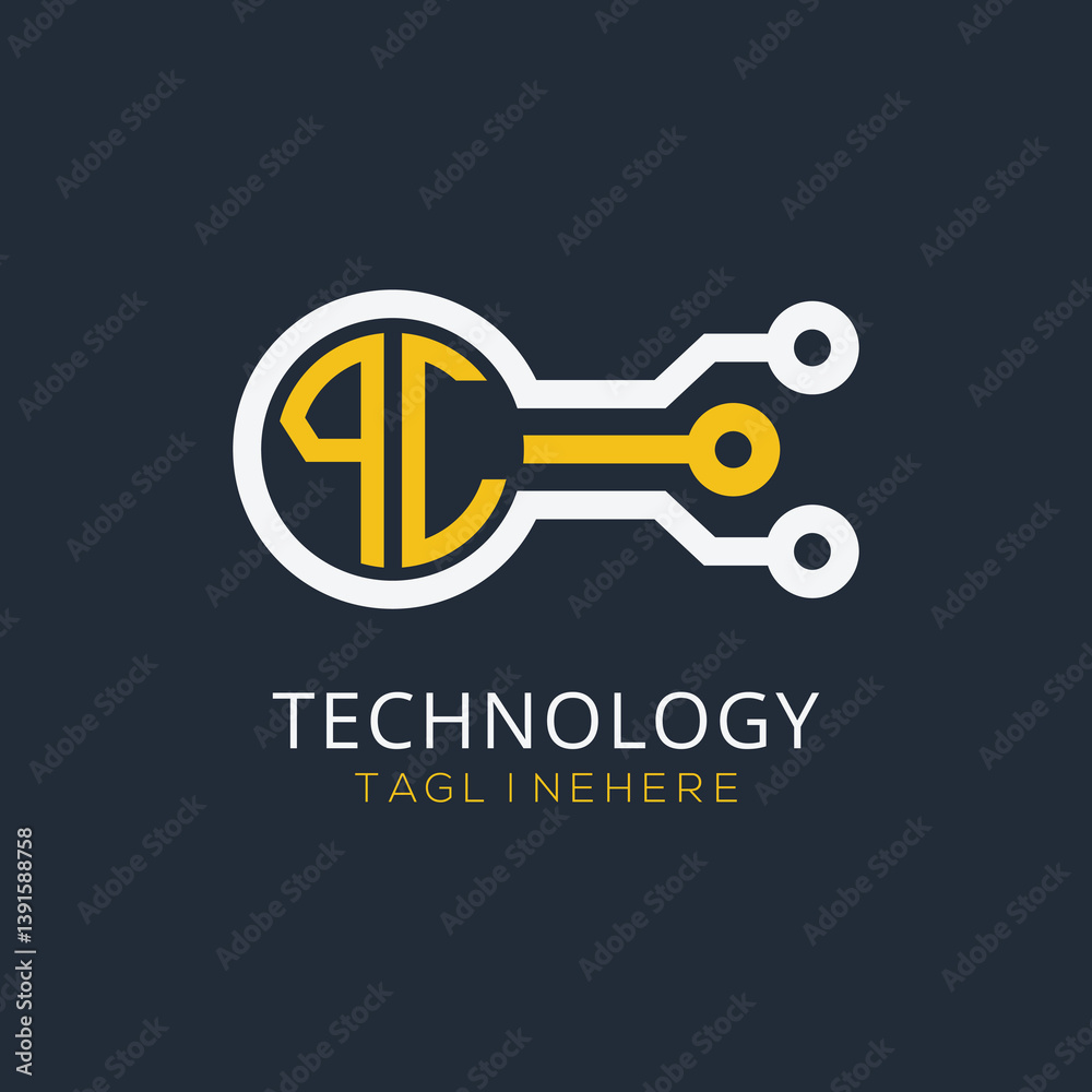 Fototapete initial monogram for technology logo with circle style design