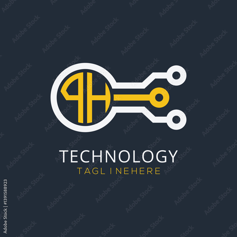 Fototapete initial monogram for technology logo with circle style design