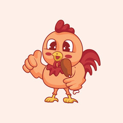 Cute Chicken Holding Chicken Leg Cartoon Character Illustration