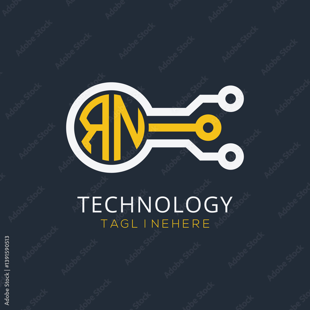 Fototapete initial monogram for technology logo with circle style design