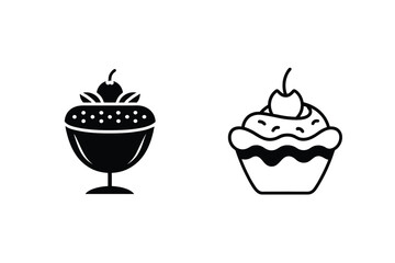 Dessert Icons Featuring Sundae In Glass And Cupcake With Cherry On Top