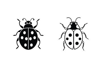 Two Ladybug Illustrations Black And White Minimalist Graphic Style Vector Design