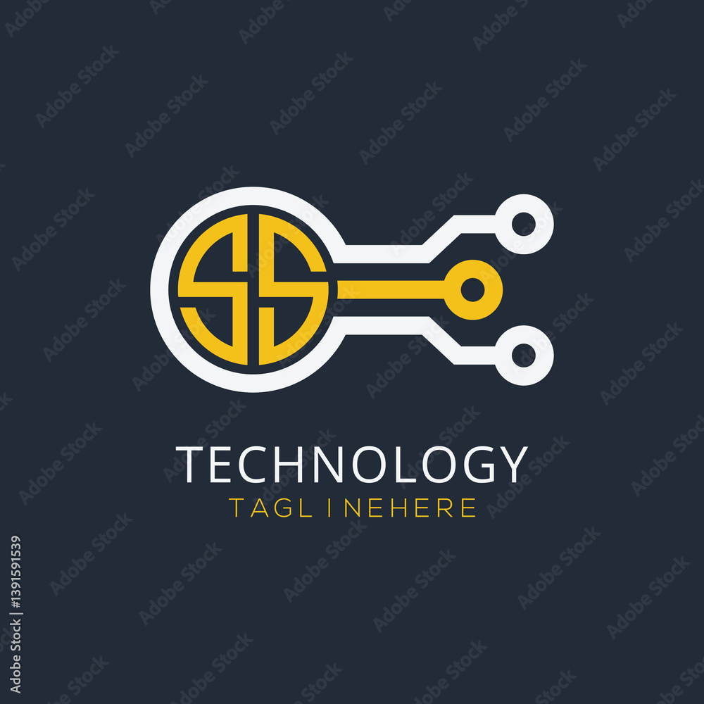 Fototapete initial monogram for technology logo with circle style design