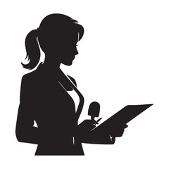 Female News Reporter Silhouette Illustration Reporting Live on Television