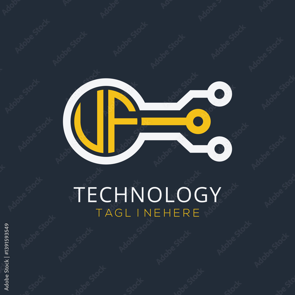 Fototapete initial monogram for technology logo with circle style design