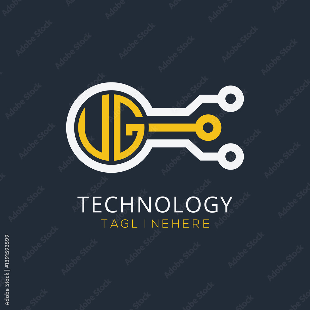 Fototapete initial monogram for technology logo with circle style design