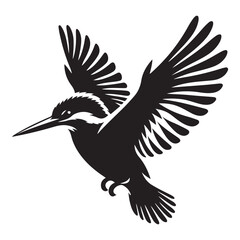 Kingfisher bird flying wings spread vector graphic illustration