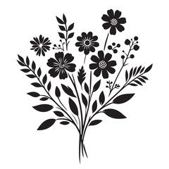 Silhouette Wildflower Bouquet Elegant Vector Illustration Design